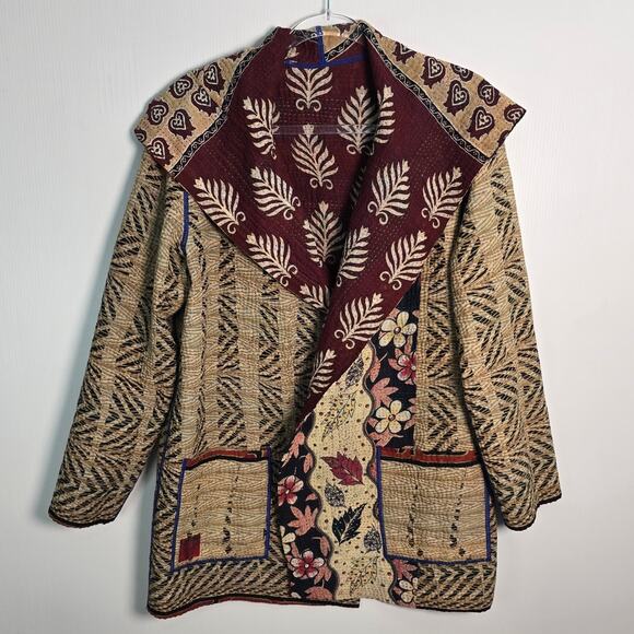 Mieko Mintz Short Kantha Open Kimono Jacket Reversible Lagenlook OS - Picture 2 of 10